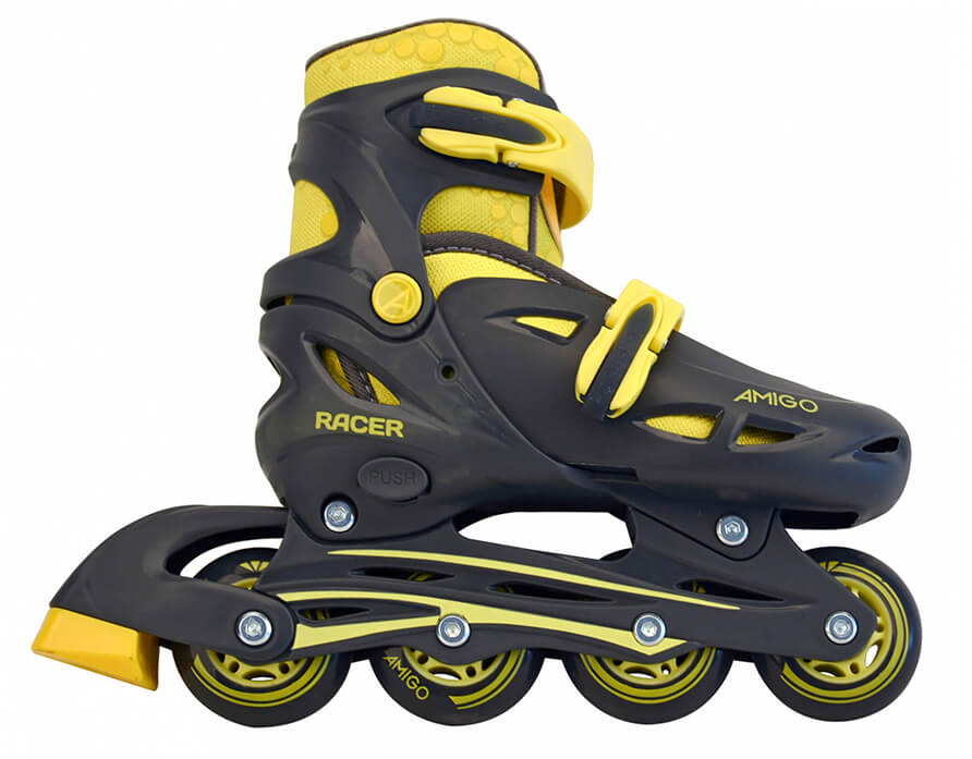 Een zwart-gele inline skate van het merk AMIGO